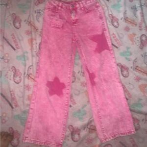 SHEIN Pink Flare Wide Leg Jeans with Star Detail